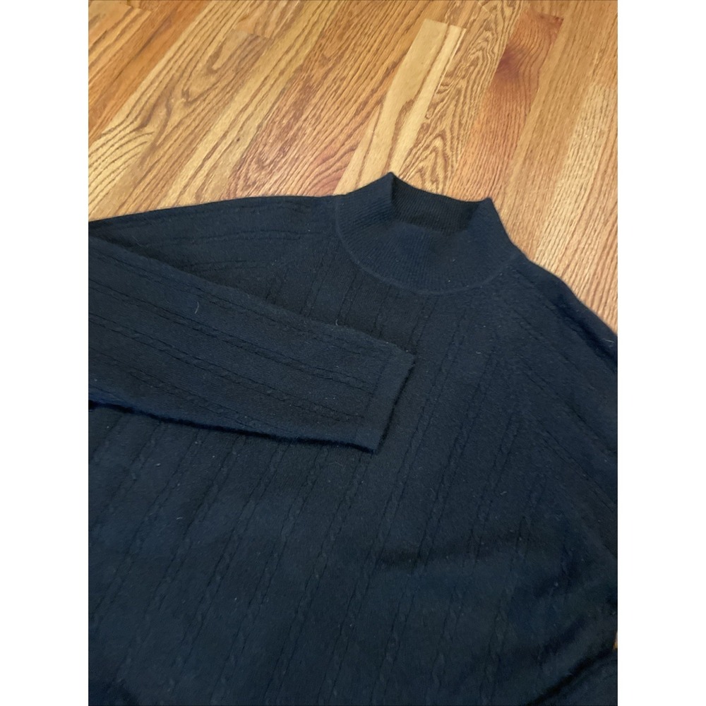 Madison Studio Women's Cable Knit Mock Neck 100% Cashmere Black Size XL